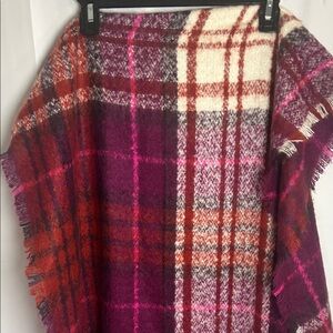 Plaid Wool Blend Scarf - Pink, Red, Cream